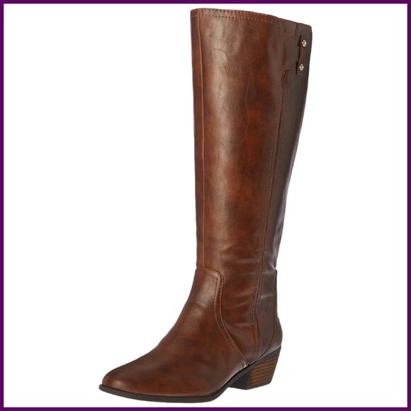 Knee High Boots Size 9 Wide Calf Faux Leather Stacked Heel